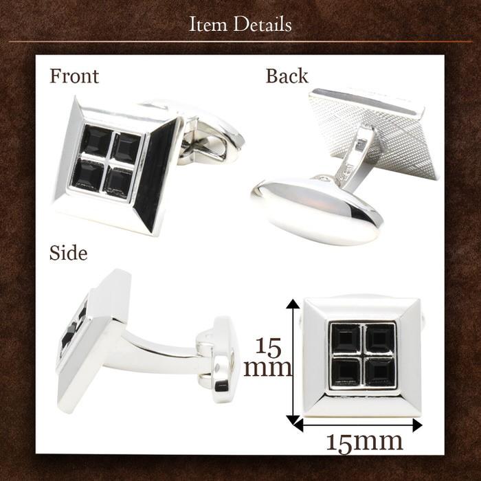ブラック シルバー フォースクエア カフス カフリンクス メンズ 大人の男 結婚式 パーティー 付け方 プレゼント 上司 ギフト セット ダブルカフス |  | 03