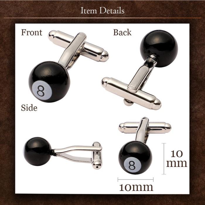 カフス エイトボール 8ボール ビリヤード  カフスボタン メンズ 男性 結婚式 パーティー シャツ プレゼント 旦那 贈り物 セット 袖 |  | 04