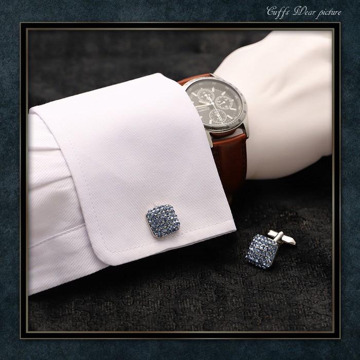 カフス スクエア カットストーン ブルー  カフリンクス メンズ 大人の男 結婚式 パーティー 付け方 プレゼント 上司 ギフト セット ダブルカフス |  | 02