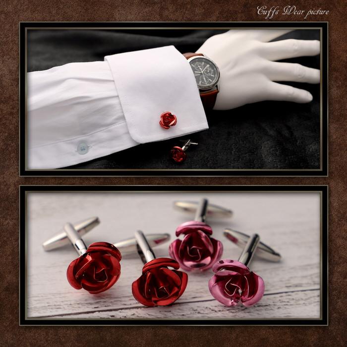 バラ ローズ 薔薇 植物 モチーフ カフス カフリンクス メンズ スーツ 結婚式 誕生日 シャツ プレゼント 上司 ギフト  ダブルカフス |  | 02