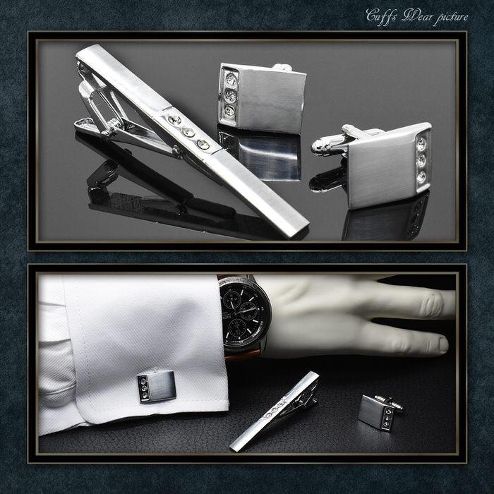 カフス タイピン セット ワンポイント ストーン シルバー カフスリンクス メンズ 紳士 結婚式 ビジネス 付け方 プレゼント 彼氏 人気 セット Cuffs |  | 02