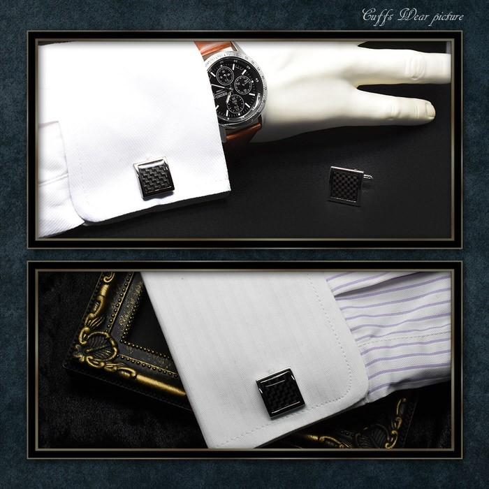 カフス スクエア カーボン調 カフスリンクス メンズ 紳士 結婚式 ビジネス 付け方 プレゼント 彼氏 人気  Cuffs |  | 02