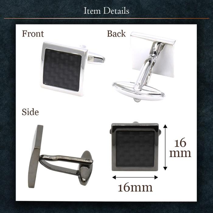 カフス スクエア カーボン調 カフスリンクス メンズ 紳士 結婚式 ビジネス 付け方 プレゼント 彼氏 人気  Cuffs |  | 03