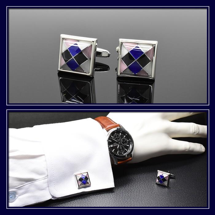 カフス アーガイル スクエア ブルー カフスリンクス メンズ 紳士 結婚式 ビジネス 付け方 プレゼント 彼氏 人気 セット Cuffs |  | 02