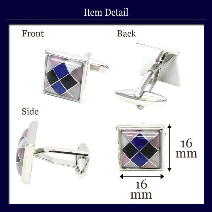 カフス アーガイル スクエア ブルー カフスリンクス メンズ 紳士 結婚式 ビジネス 付け方 プレゼント 彼氏 人気 セット Cuffs |  | 03