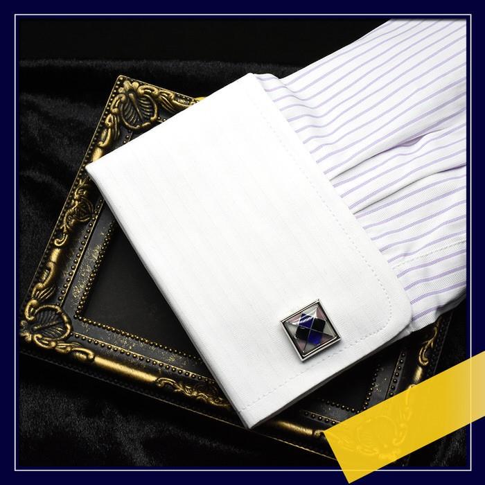 カフス アーガイル スクエア ブルー カフスリンクス メンズ 紳士 結婚式 ビジネス 付け方 プレゼント 彼氏 人気 セット Cuffs |  | 04