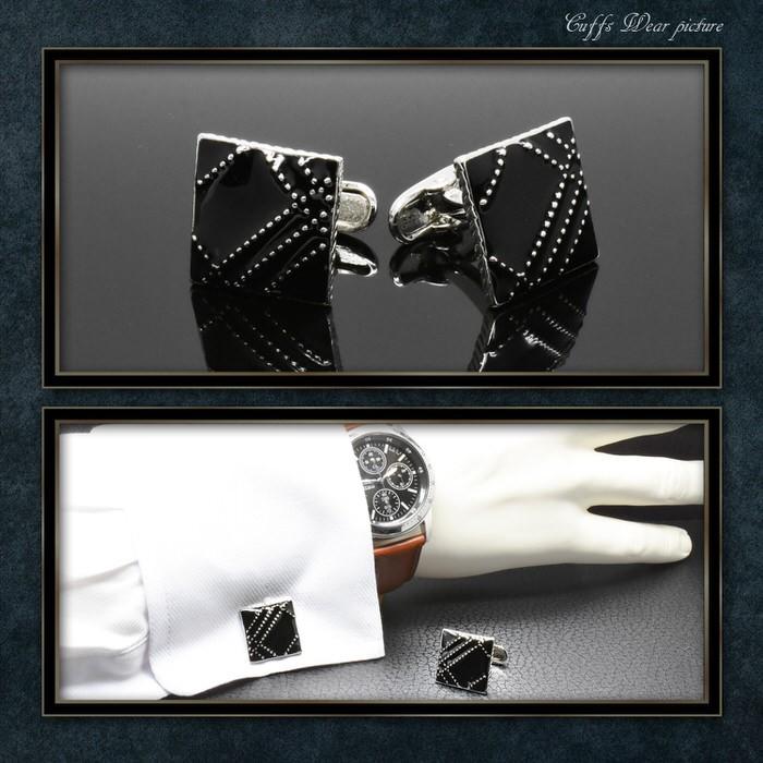 ブラック ドット ストライプ カフス カフスリンクス メンズ 男 結婚式 誕生日 使い方 プレゼント 彼氏 人気 セット Cuffs |  | 02