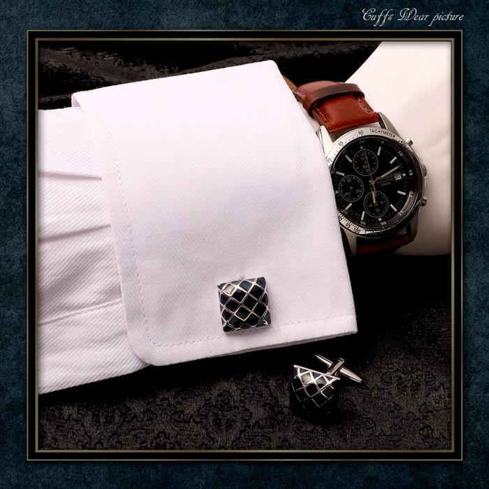 スクエア ブルー メッシュ ストライプ カフス カフスリンクス メンズ 男 結婚式 誕生日 使い方 プレゼント 彼氏 人気 セット Cuffs |  | 02
