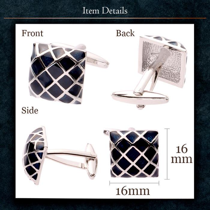 スクエア ブルー メッシュ ストライプ カフス カフスリンクス メンズ 男 結婚式 誕生日 使い方 プレゼント 彼氏 人気 セット Cuffs |  | 04