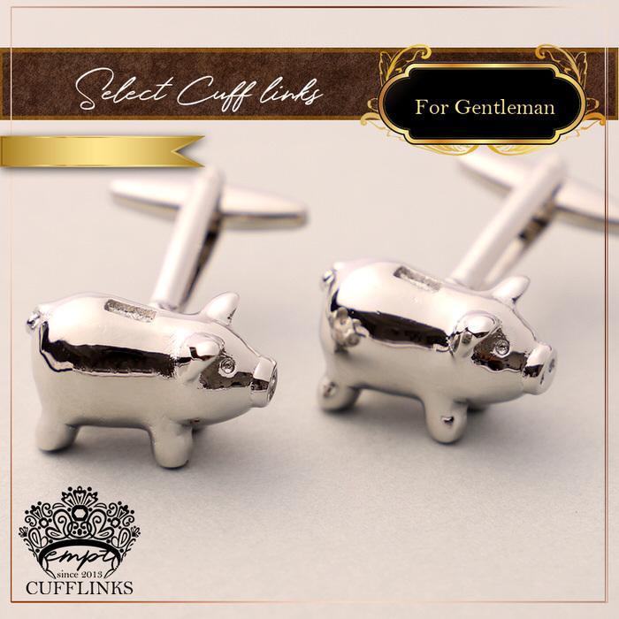豚 ぶた ピッグ 動物 モチーフ シルバー 銀 カフスボタン メンズ 男性 結婚式 パーティー シャツ プレゼント 旦那 贈り物 セット 袖 限定特価