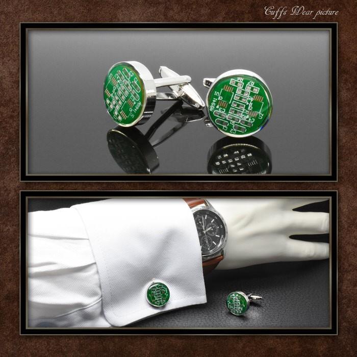 マイクロチップモチーフ基板カフス カフスボタン メンズ 男性 結婚式 パーティー シャツ プレゼント 旦那 贈り物 セット 袖 |  | 02