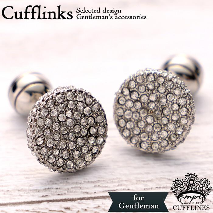 カットストーン キラキラ カフス シルバー 銀  カフスボタン メンズ 男性 結婚式 パーティー シャツ プレゼント 旦那 贈り物 セット 袖 | 