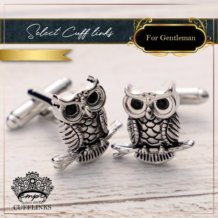 ふくろう 梟 動物 モチーフ カフス シルバー 銀  カフリンクス メンズ ビジネスマン 結婚式 誕生日 スーツ プレゼント 上司 ギフト セット ダブルカフス |  | 03