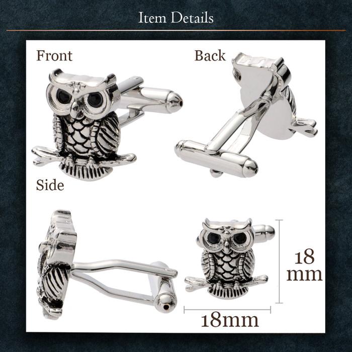 ふくろう 梟 動物 モチーフ カフス シルバー 銀  カフリンクス メンズ ビジネスマン 結婚式 誕生日 スーツ プレゼント 上司 ギフト セット ダブルカフス |  | 04