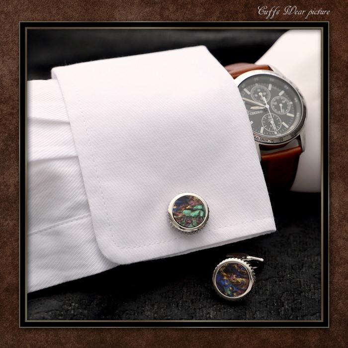 サークル シェル カラフル カフス シルバー 銀  カフスボタン メンズ 男性用 結婚式 冠婚葬祭 シャツ プレゼント 同僚 就職祝い セット 袖 |  | 02