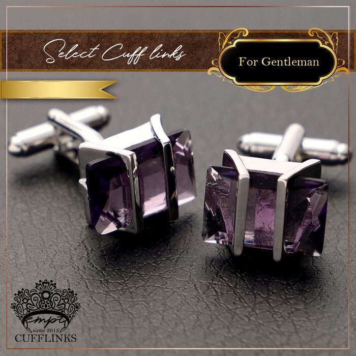 パープル 紫 カットストーン スクエア カフス シルバー 銀  カフスリンクス メンズ 男 結婚式 誕生日 使い方 プレゼント 彼氏 人気 セット Cuffs |  | 03