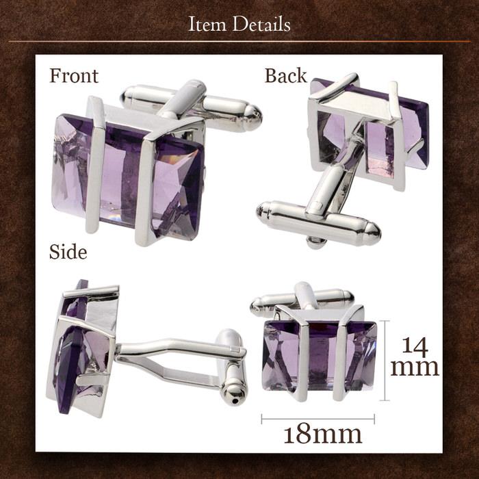 パープル 紫 カットストーン スクエア カフス シルバー 銀  カフスリンクス メンズ 男 結婚式 誕生日 使い方 プレゼント 彼氏 人気 セット Cuffs |  | 04
