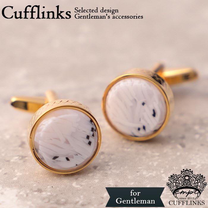 カフス 石調 ホワイト 白 ゴールド 金 サークル  カフスリンクス カフス カフスボタン カフリンクス かっこいい メンズ シャツ 結婚式 お洒落 豪華 ラグジュアリ | 