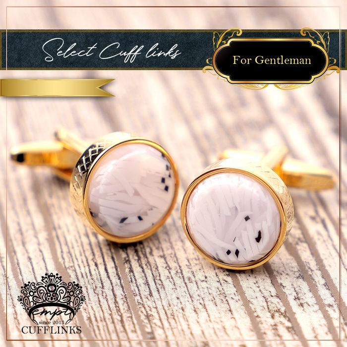 カフス 石調 ホワイト 白 ゴールド 金 サークル  カフスリンクス カフス カフスボタン カフリンクス かっこいい メンズ シャツ 結婚式 お洒落 豪華 ラグジュアリ |  | 03