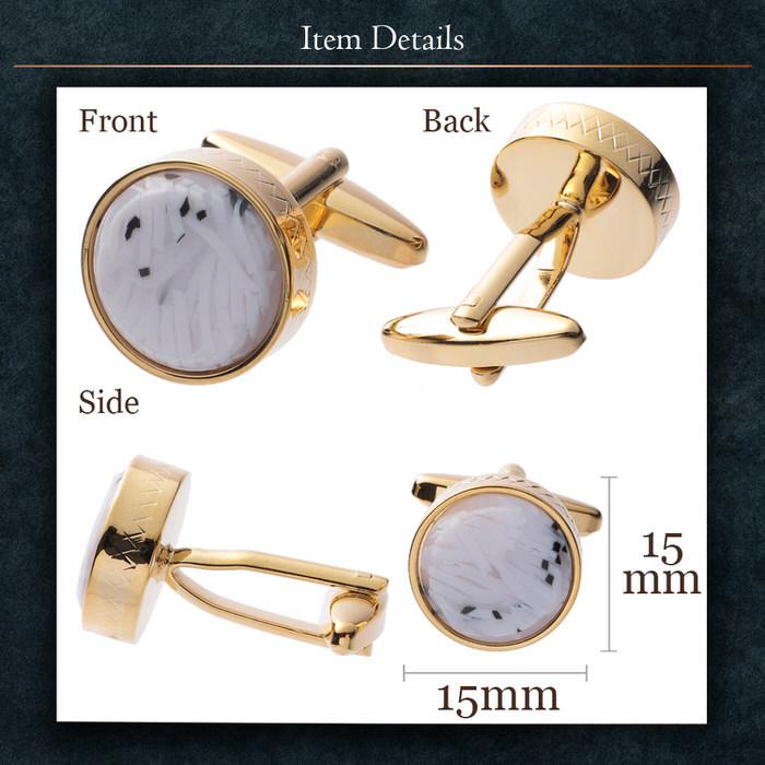 カフス 石調 ホワイト 白 ゴールド 金 サークル  カフスリンクス カフス カフスボタン カフリンクス かっこいい メンズ シャツ 結婚式 お洒落 豪華 ラグジュアリ |  | 04