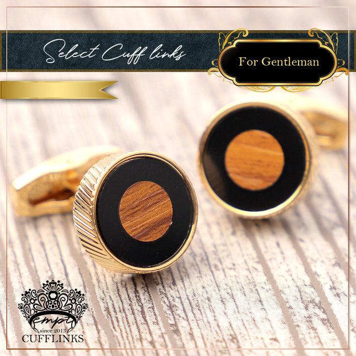 カフス サークル 木目 ブラック 黒 ブラウン 茶 ゴールド 金  カフス カフスボタン カフリンクス カフスリンクス かっこいい メンズ シャツ 結婚式 かっこいい |  | 03