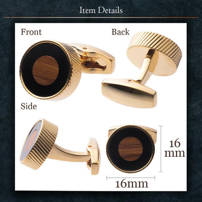 カフス サークル 木目 ブラック 黒 ブラウン 茶 ゴールド 金  カフス カフスボタン カフリンクス カフスリンクス かっこいい メンズ シャツ 結婚式 かっこいい |  | 04