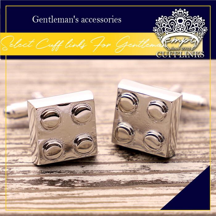 カフス ブロック おもちゃ スクエア 四角 モチーフ シルバー 銀  カフスリンクス メンズ 男 結婚式 誕生日 使い方 プレゼント 彼氏 人気 セット Cuffs |  | 01