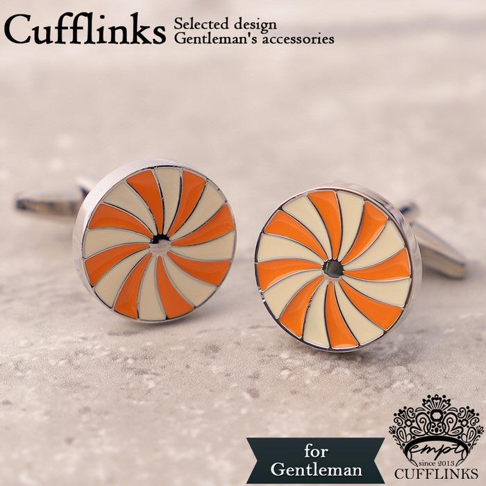 カフス サークル 丸 模様 車輪 オレンジ 橙 シルバー 銀  カフス カフスボタン カフリンクス カフスリンクス かっこいい メンズ シャツ 結婚式 かっこいい 豪華 | 