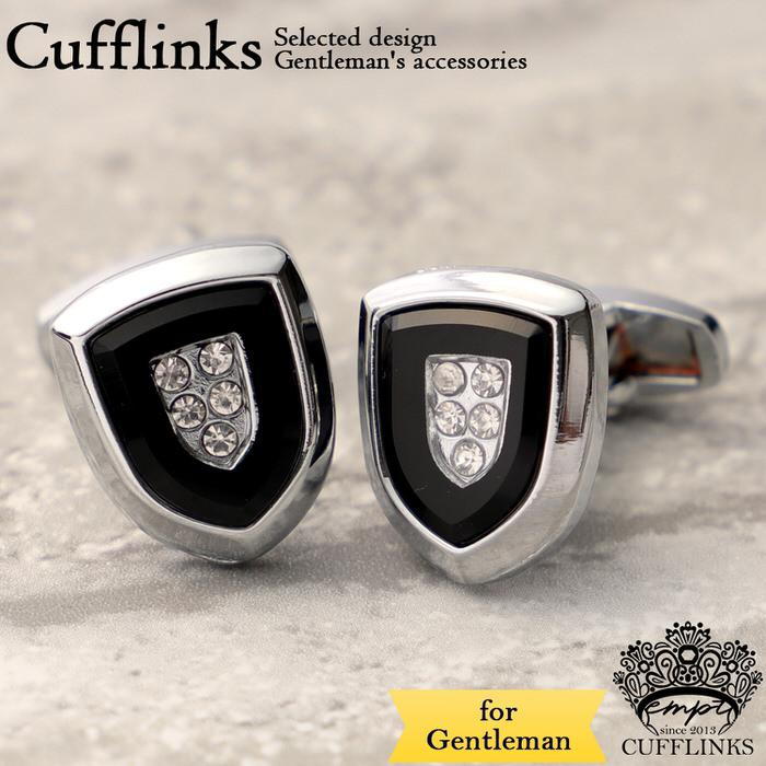 盾 シールド 形 カフス ブラック 黒 シルバー 銀  カフスリンクス メンズ 男 結婚式 誕生日 使い方 プレゼント 彼氏 人気 セット Cuffs | 