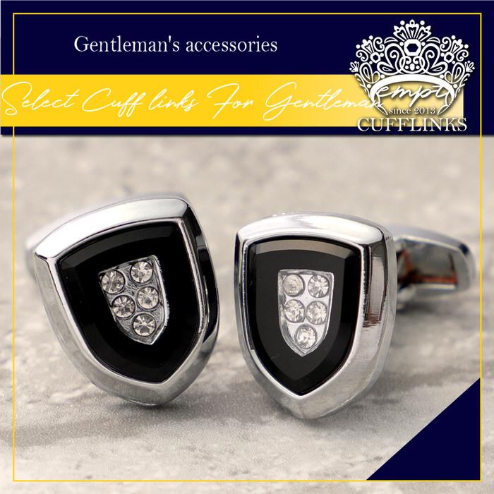 盾 シールド 形 カフス ブラック 黒 シルバー 銀  カフスリンクス メンズ 男 結婚式 誕生日 使い方 プレゼント 彼氏 人気 セット Cuffs |  | 01