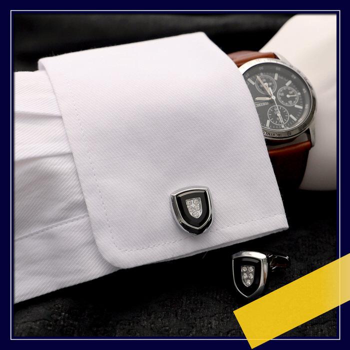 盾 シールド 形 カフス ブラック 黒 シルバー 銀  カフスリンクス メンズ 男 結婚式 誕生日 使い方 プレゼント 彼氏 人気 セット Cuffs |  | 02