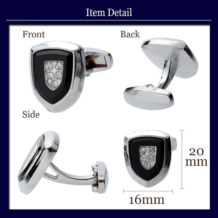 盾 シールド 形 カフス ブラック 黒 シルバー 銀  カフスリンクス メンズ 男 結婚式 誕生日 使い方 プレゼント 彼氏 人気 セット Cuffs |  | 04