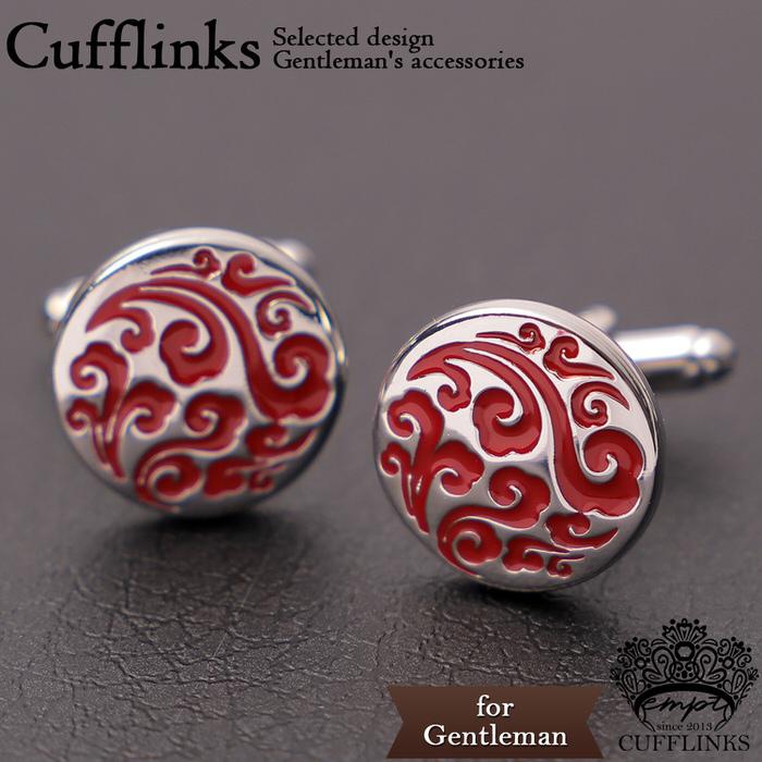 カフス サークル レッド 赤 模様 シルバー 銀  カフスボタン カフリンクス カフスリンクス カフス かっこいい メンズ 付け方 結婚式 オシャレ 珍しい パターン | 
