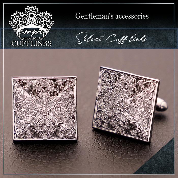 カフス スクエア 彫刻風 パターン シルバー 銀 カフスリンクス メンズ 男 結婚式 誕生日 使い方 プレゼント 彼氏 人気 セット Cuffs |  | 01