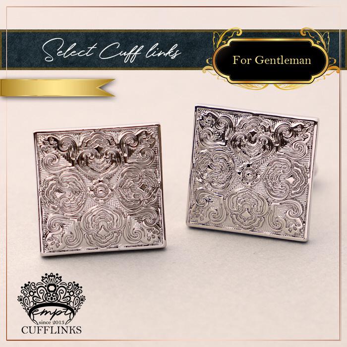 カフス スクエア 彫刻風 パターン シルバー 銀 カフスリンクス メンズ 男 結婚式 誕生日 使い方 プレゼント 彼氏 人気 セット Cuffs |  | 03