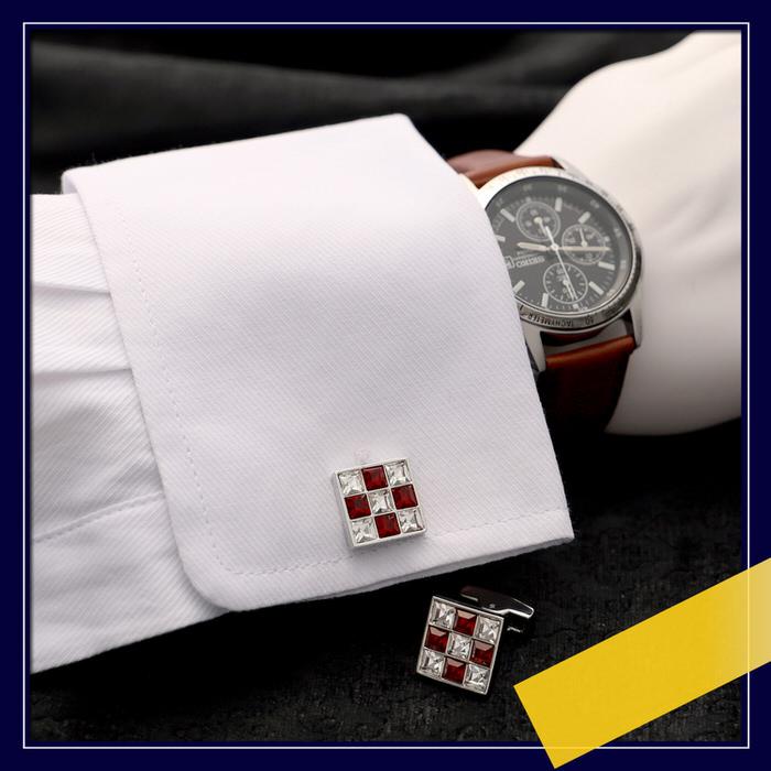 ナイン スクエア カットストーン ブロックチェック カフス カフスボタン メンズ 男性用 結婚式 冠婚葬祭 シャツ プレゼント 同僚 就職祝い  袖 |  | 02