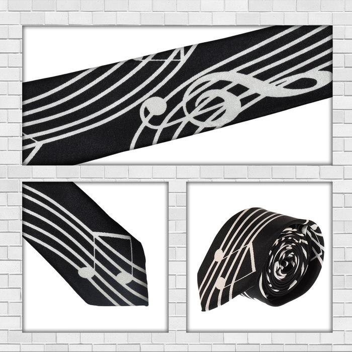 ネクタイ ナロー 楽譜 黒 ブラック x 白 ホワイト ミュージック 結婚式 ギフト 衣装 プレゼント 父の日 ビジネスマン 制服 スーツ シャツ 紳士 |  | 02