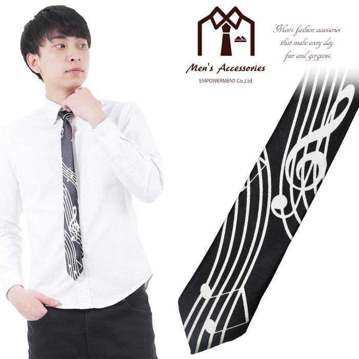 ネクタイ ナロー 楽譜 黒 ブラック x 白 ホワイト ミュージック 結婚式 ギフト 衣装 プレゼント 父の日 ビジネスマン 制服 スーツ シャツ 紳士 |  | 07