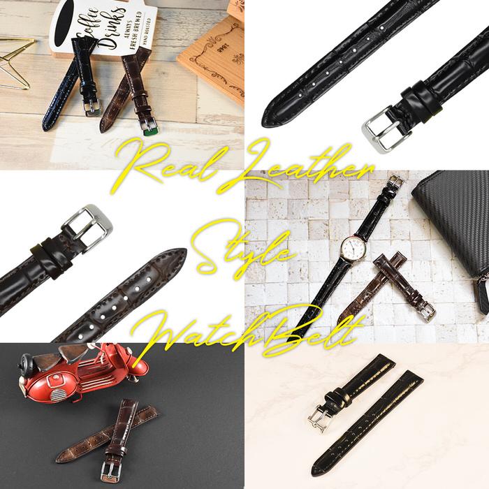 時計ベルト 型押し レディース 3 革 レザー 12mm 14mm 16mm 替え かわいい 無地 女の子 本革 カジュアル 黒 ブラック 茶 ブラウン 大人  ファッション |  | 08