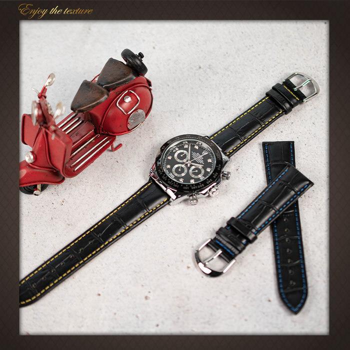 時計 ベルト 腕時計 バンド 黒革 黄 ステッチ 替えベルト バネ棒 バネ棒外し プレゼント メンズ かっこいい おしゃれ お洒落 紳士 本革 革  18mm 20mm 22mm |  | 08