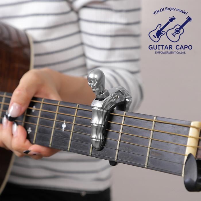 ギターカポ スカル GUITAR CAPO フォーク クラシックギター 対応 用 スカル がいこつ かっこいい ネジ式 ゴールド  メタリック｜empt｜13