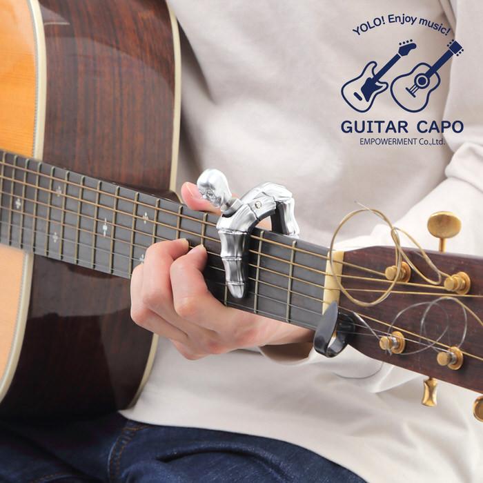 ギターカポ スカル GUITAR CAPO フォーク クラシックギター 対応 用 スカル がいこつ かっこいい ネジ式 ゴールド  メタリック｜empt｜10