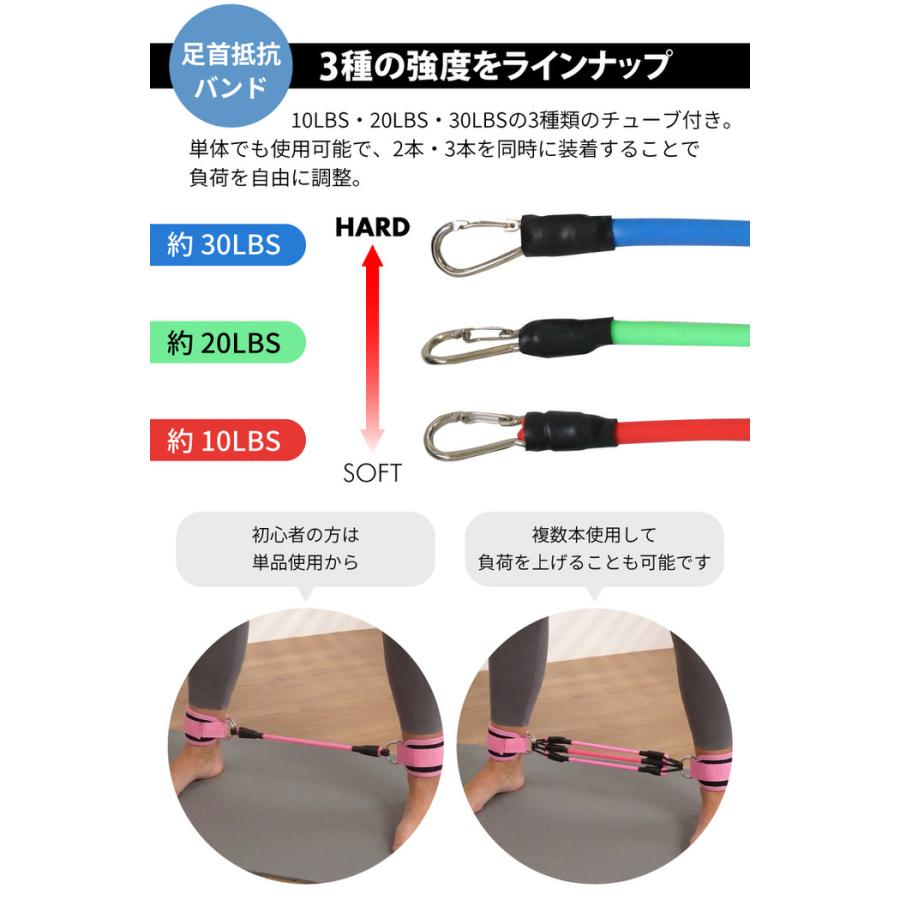 足首抵抗バンドセット 11個セット 筋トレ ゴム フィットネスチューブ ゴムベルト ゴムチューブ 下半身 自宅 初心者 太もも ヒップ  高負荷 |  | 04