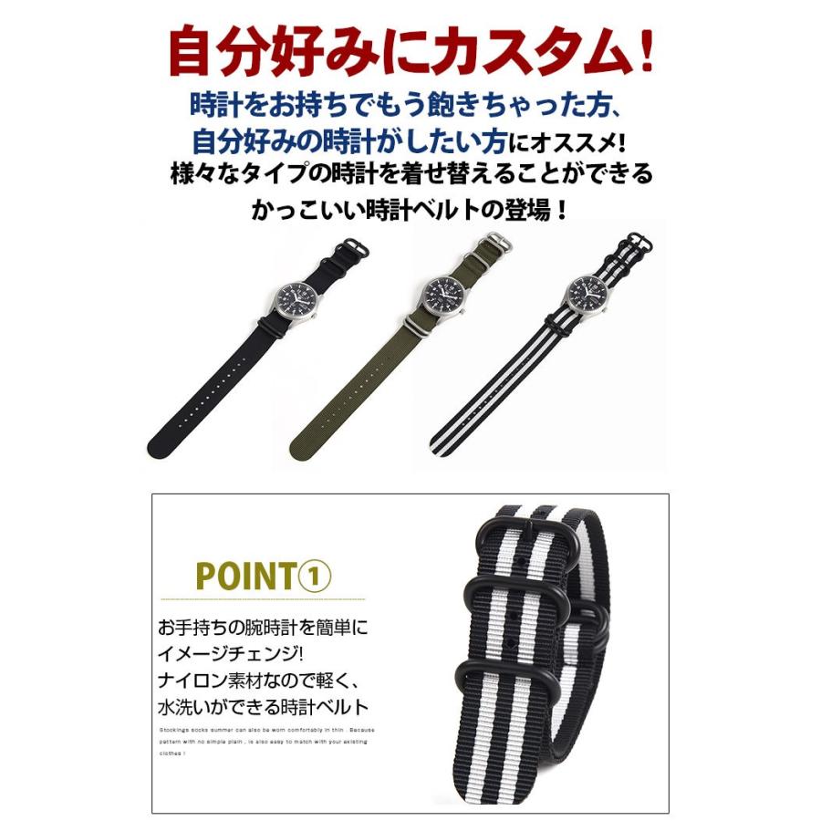 腕時計NATOタイプ替バンドリング5カーキ3号24mm金具シルバー |  | 05
