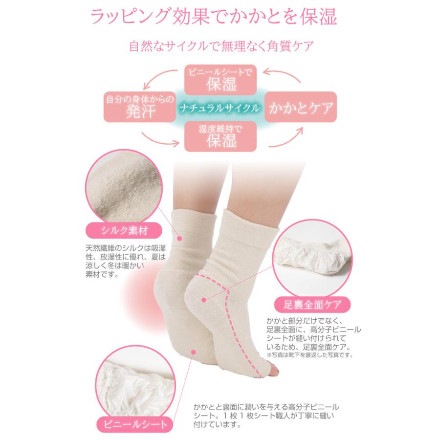 シルクでできたおやすみ用足裏全面ツルツル靴下 かかとケア 日本製 天然繊維 おすすめ 角質ケア ガサガサ 寝るとき かかと 潤い おやすみ用 しっとり 削らない |  | 02
