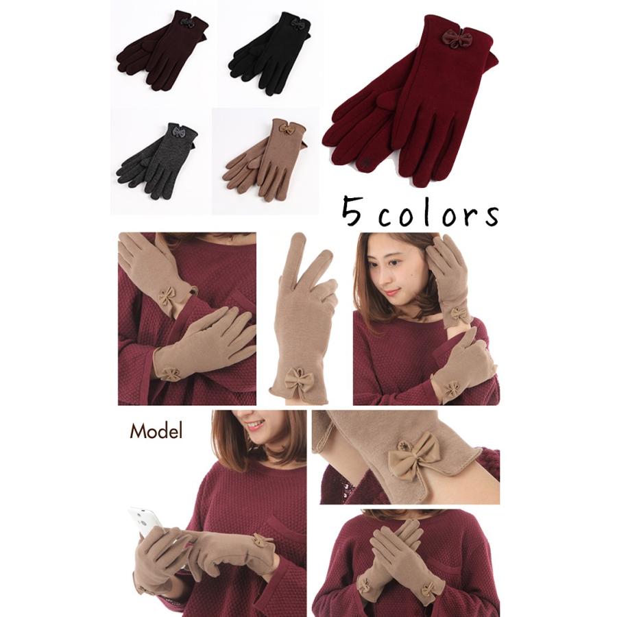 スマホ手袋 レディース4 人気のスマホ用手袋 手袋したままスマホ操作手袋 リボン 五本指手袋 ipad キーボード 携帯 手袋 iphone 防寒 小物 裏起 |  | 02