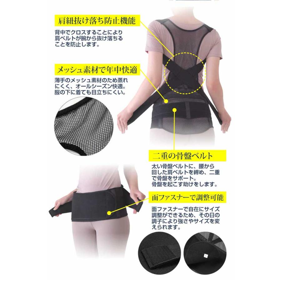 骨盤からととのえる メッシュの 背筋サポーター サポーター 骨盤 肩甲骨 姿勢補正 姿勢 正しい姿勢 巻き方 メンズ レディース  補正 |  | 05
