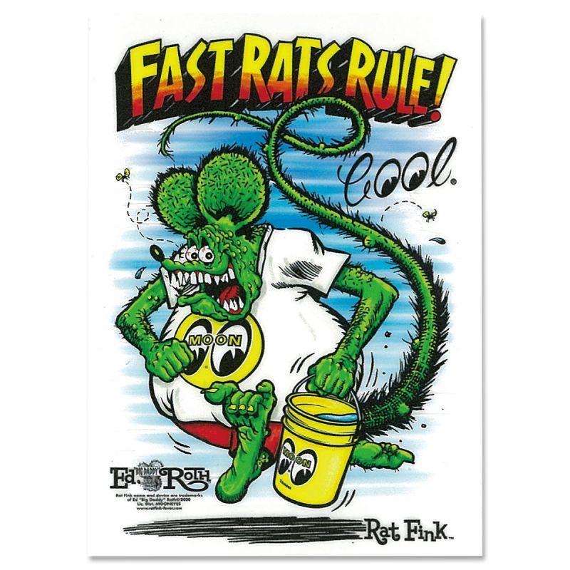 ムーンアイズ MOONEYES Rat Fink x MOON Fast Rat Rule ステッカー [DM233] ラットフィンク デカール | MOONEYES