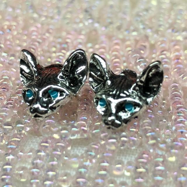 ヴィンテージ キャット フェイス ピアス イヤリング 猫 アクセサリー パンク |  | 01