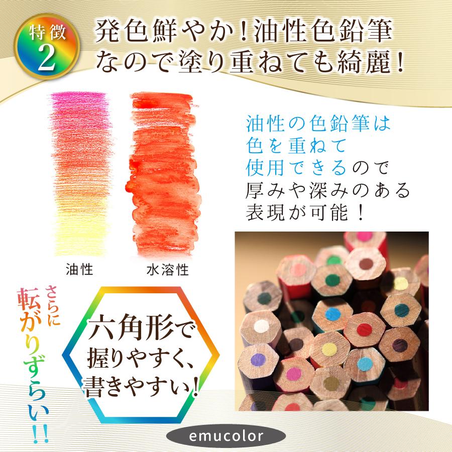 色鉛筆 72色 セット 油性 父の日 プレゼント 実用的 子供 小学生 中学生 お絵かき 大人の塗り絵 画材セット 金 銀｜emu-color｜05